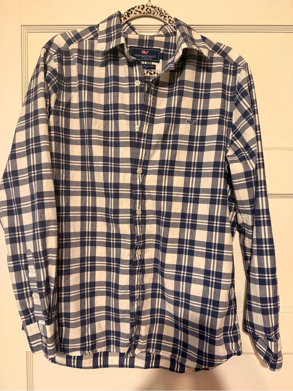 Vineyard Vines Men’s Navy and White Plaid Button-Down Shirt
